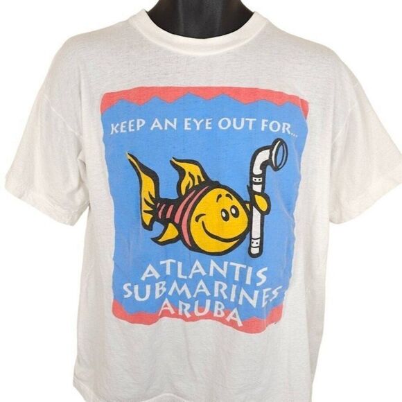Vintage Solar Eclipse T Shirt Mens Size Large White 90s 1998 Atlantis Submarines - Picture 1 of 7